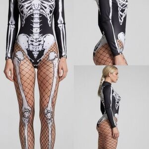 Skeleton Print Bodysuit - Black & White